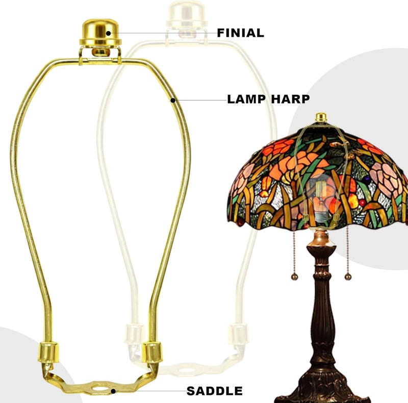 OMOBANU 6 Inch Antique Gold Lamp Shade Harp Holder - Detachable Lamp Shade Holder Replacement with Standard Harp Saddle & Lamps Finials, Metal Decorative Accessories and Parts Repair - Image 4